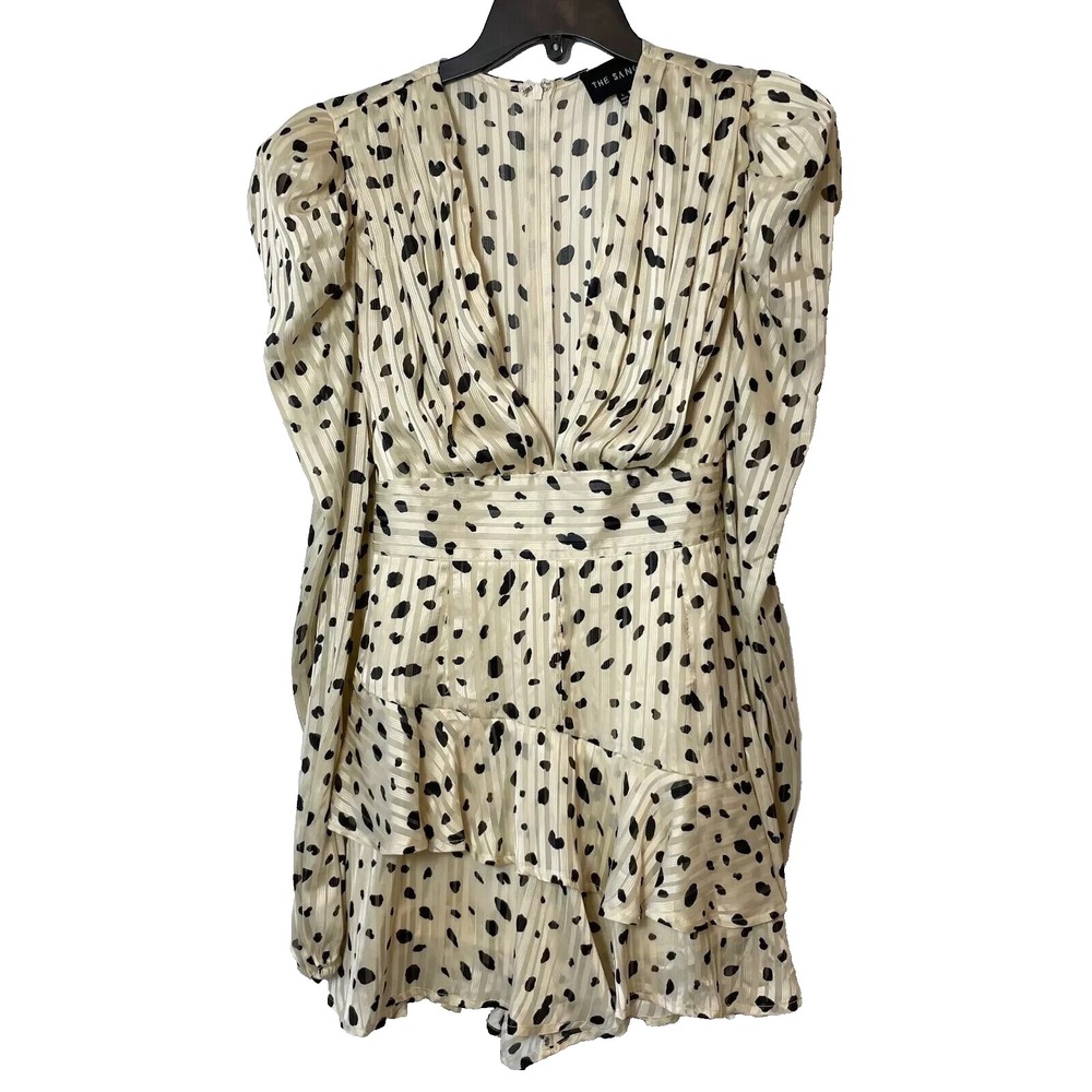 The Sang Romper‎ One Piece Womens L Beige Puff Sleeve V-Neck Ruffle Long Sleeve